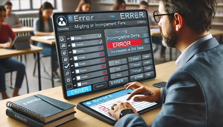 Bir adamın önünde büyük bir hata ekranı olan tablet