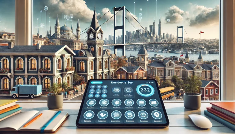 Akıllı ev otomasyon tableti ile İstanbul manzaralı çalışma masası