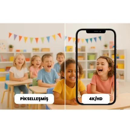 Pikselleşmiş ve 4K/HD fotoğraf karşılaştırması